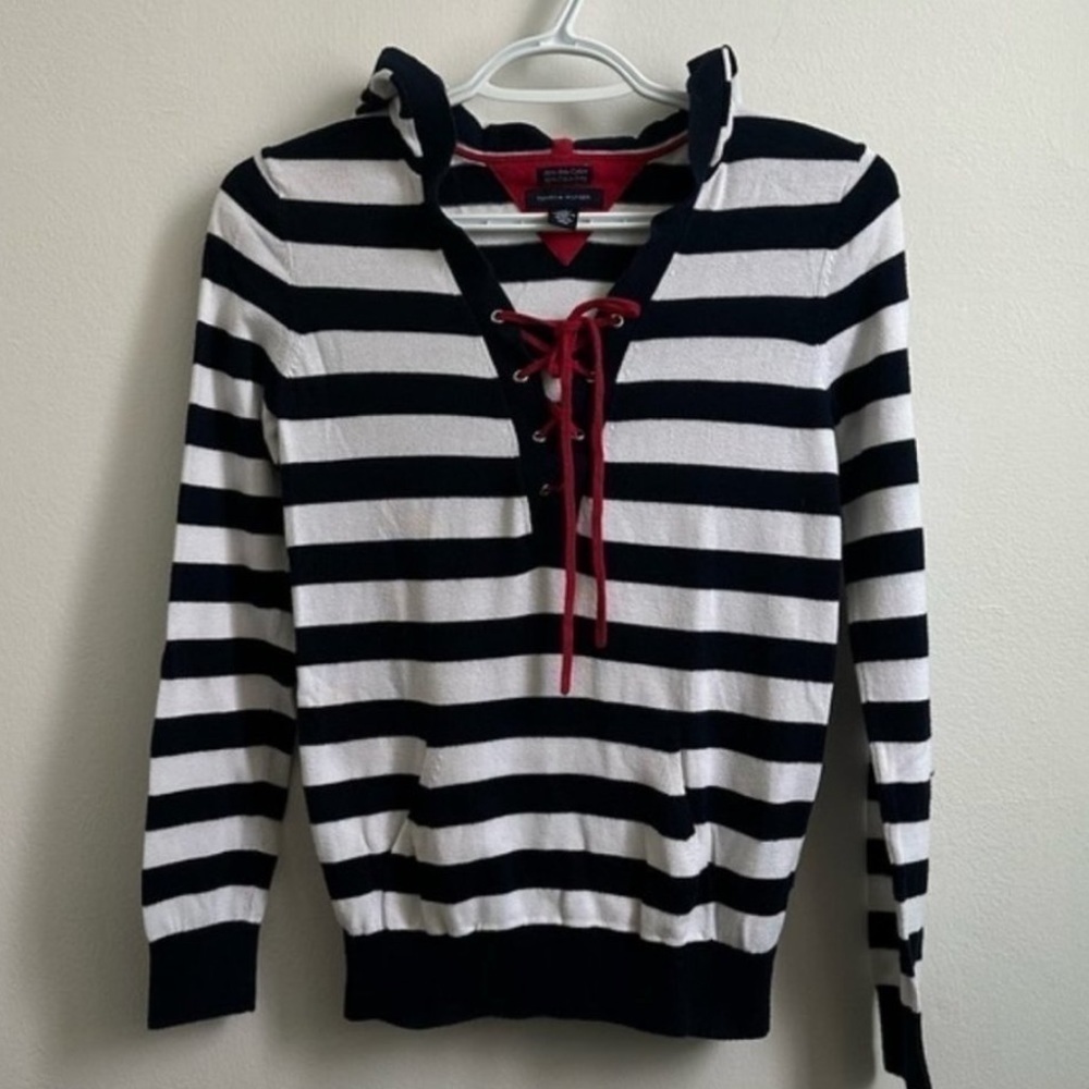 Tommy Hilfiger Nautical Hoodie Size XS Blue White Pullover Sweater